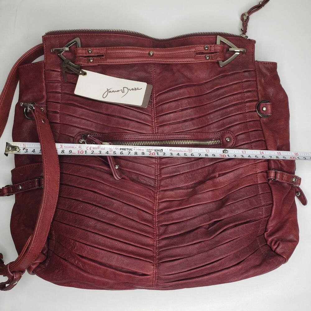 Junior Drake Gail Pleated Cranberry Bordeaux Leather Convertible Handbag Zippers - Picture 12 of 16